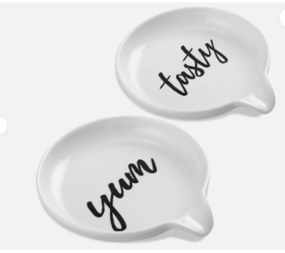 Ultimate Hostess Tasty and Yum Porcelain Spoon Rest Set, 5-Inch Farmhouse Decor